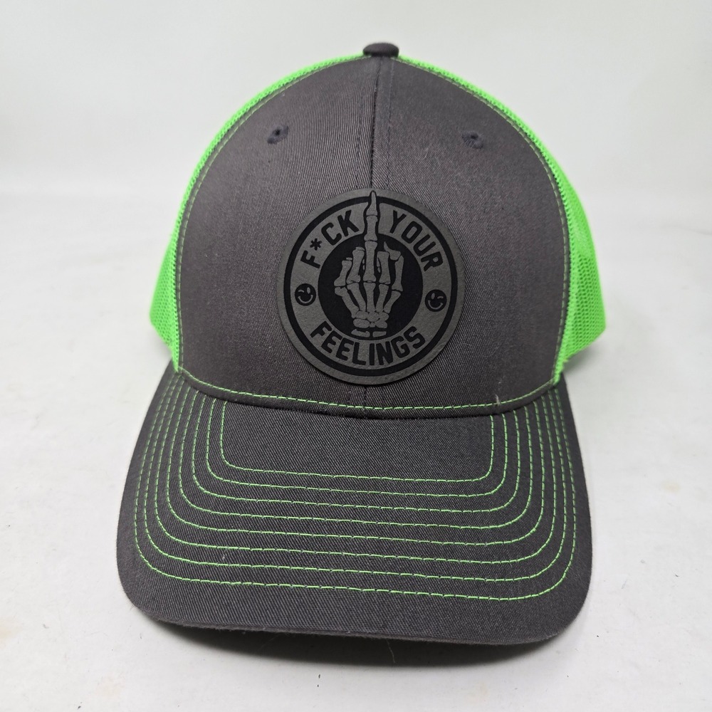 Richardson 112 Trucker Hat F*ck Your Feelings Grey Neon Green Snapback Cap